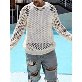 Mens Hollow Out Knitted Round Neck T-Shirt