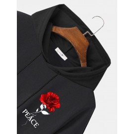 Mens Peace Rose Print Short Sleeve Drawstring Hooded T-Shirts