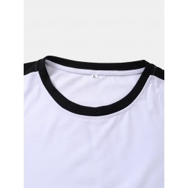 Mens Smile Face Print Side Stripe Street Short Sleeve T-Shirts