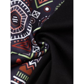 Mens Vintage Geometric Print Patchwork Curved Hem Short Sleeve T-Shirts