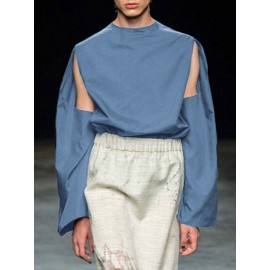 Mens Cutout Sleeves Round Neck Loose T-shirts