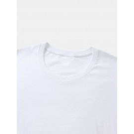 Mens Cartoon Dinosaur Letter Print O-Neck 100% Cotton Short Sleeve T-Shirts