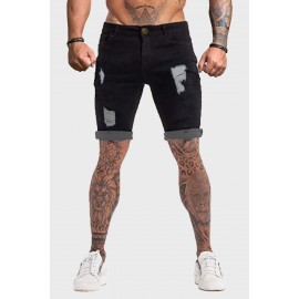 Black Distressed Low-rise Men's Denim Shorts