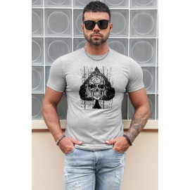 Gray Skull Spade Print Short Sleeve Men's Graphic Tee