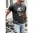 Gray Never Give Up Skull Print Slim Fit Men's Graphic T Shirt