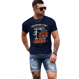 Blue Soccer Player Letter Graphic Print Short Sleeve T Shirt