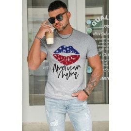 Gray America Mama Flag Lip Print Men's Graphic T-shirt