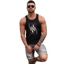 Black Men's Poker Print Tank Top