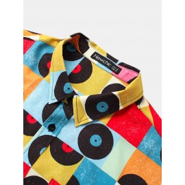 Mens Colorful Grid Geometric Pattern Short Sleeve Shirt With Pocket