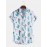 Mens All Over Cactus Pattern Lapel Short Sleeve White Shirt