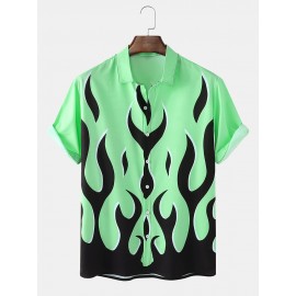 Mens Abstract Flame Print Button Up Short Sleeve Shirt