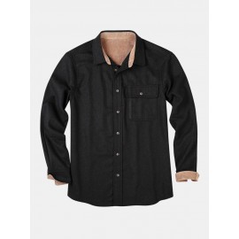 Mens Flannel Solid Button Up Pocket Basics Long Sleeve Shirts