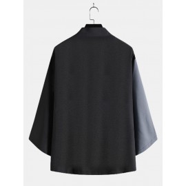 Mens Patchwork Open Front Loose Fit 3/4 Sleeve Kimono