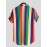 Mens Cool Rainbow Striped Patch Pocket Short Sleeve Shirts